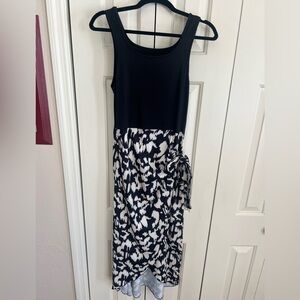 Classy tank style Black & Cream Hi-low wrap- look Dress